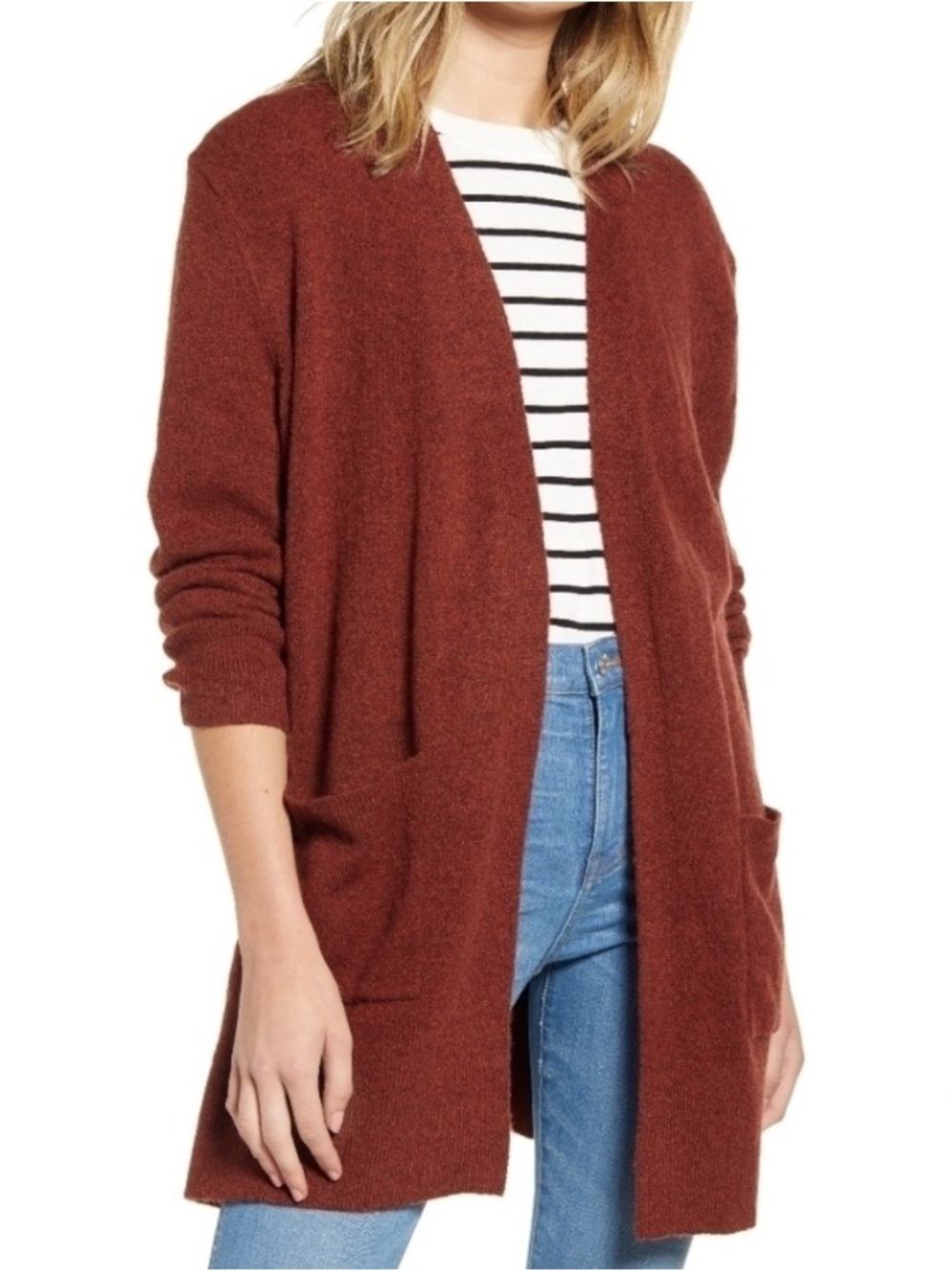 Madewell Cozy Cardigan Open-Front Rust Sweater Oversized Size XS NWT